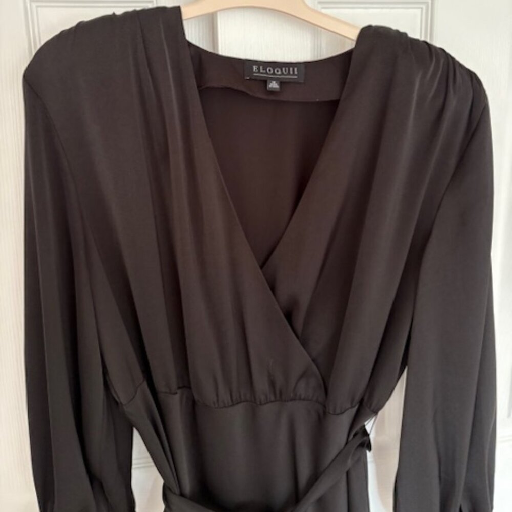 ELOQUII Satin Maxi Dress in Black, Size 18